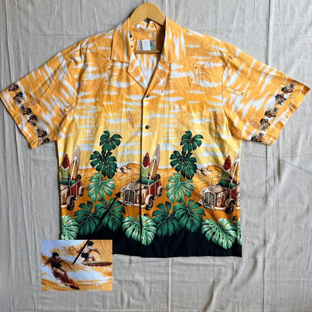 Vintage 90's Hawaiian Shirt Men's XL Made in Hawaii USA Surfers Beach Print KY'S